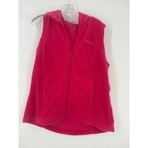 Columbia Fleece Vest Women's Pink Hooded Full Zip Pockets Size L